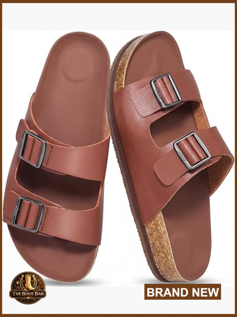 Genuine Leather Platform Sandals Cork Footbed Wedge Arch Support Slip On Slides